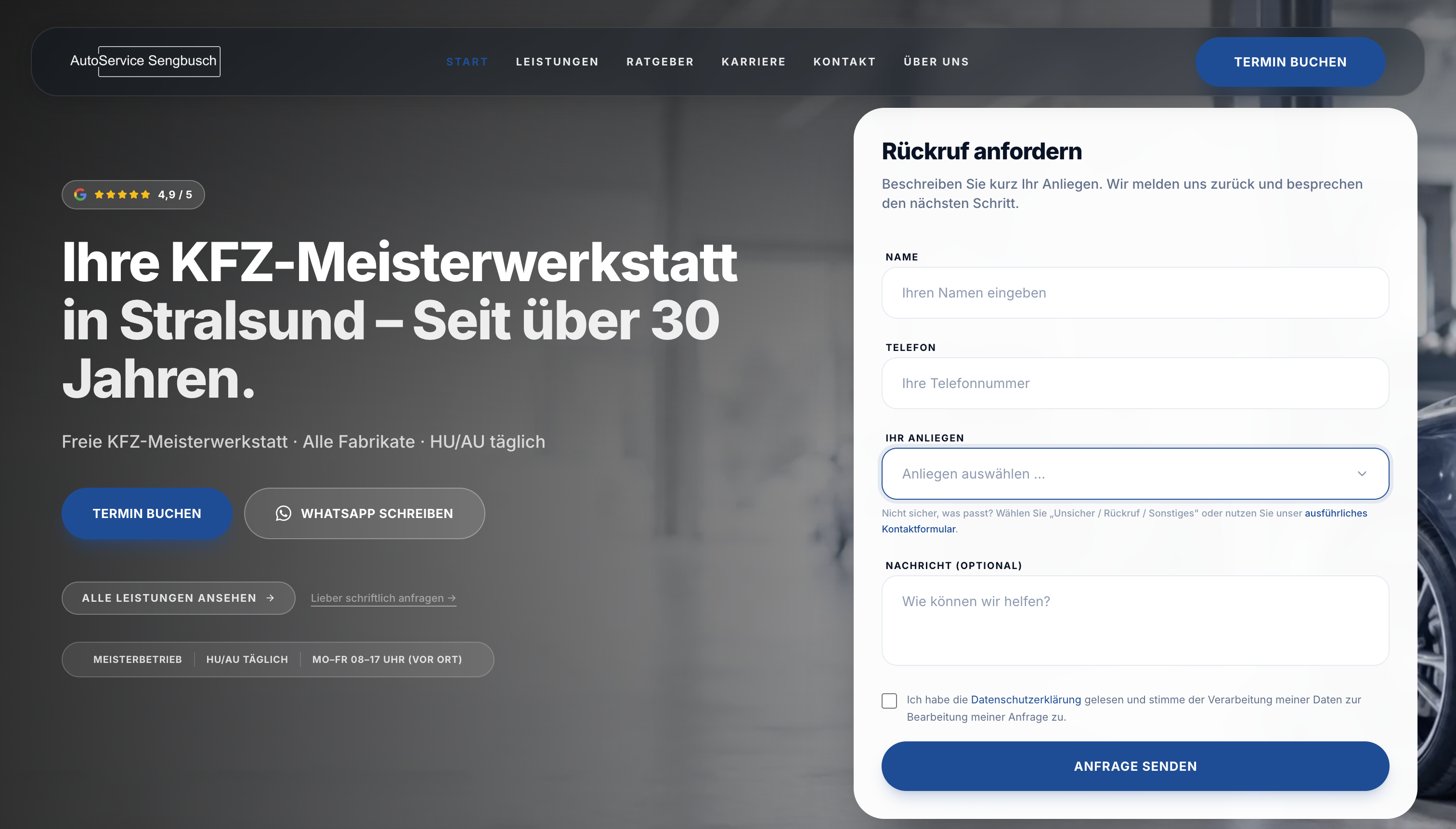 AutoService Sengbusch – Website vor dem Redesign
